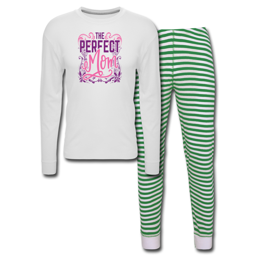 Perfect Mom Pajama Set - white/green stripe